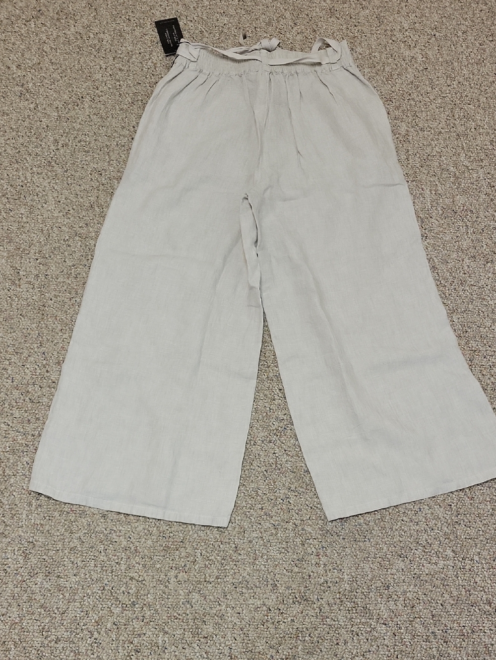 Halston Heritage Light Beige Wide-Leg Drawstring Linen Pants New Summer - Picture 2 of 6